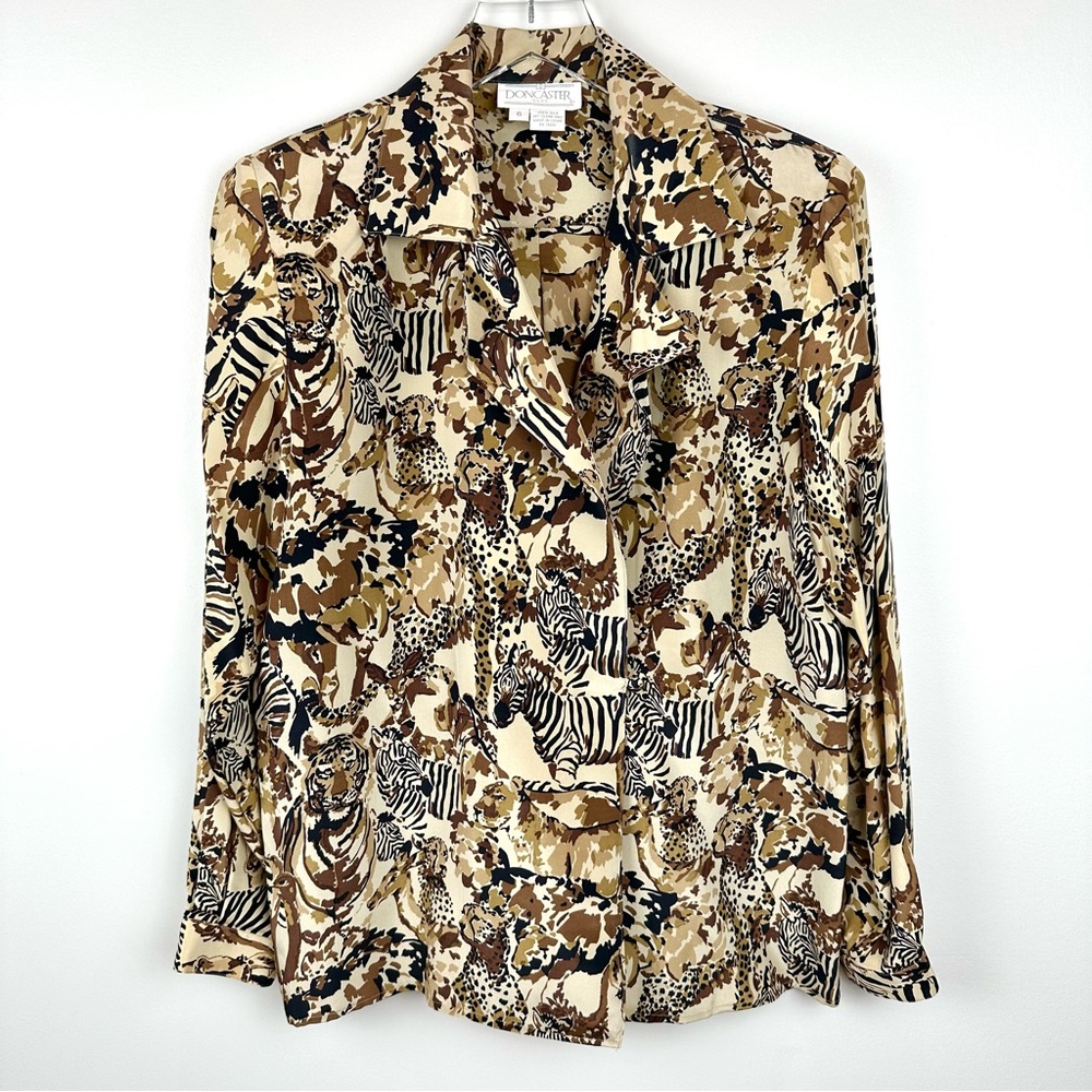 Doncaster Animal Print 100% Silk Blouse, Size 6